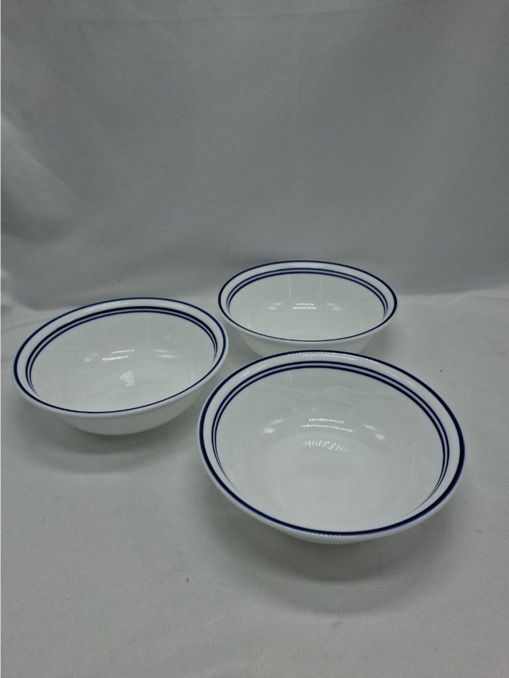 Set of 3 Corelle Soup Cereal Bowls -Classic Cafe Blue Lines- 6 1/4"
